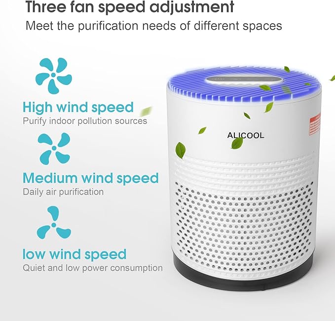Air Purifiers - ALICOOL True H13 HEPA Air Filter Purifier for 99.97% Dust, Pollen, Mold Spores, Pets Hair, Asthma, Smoke, Sleep Mode and Night Light Air Purifiers for Bedroom Office Living Room