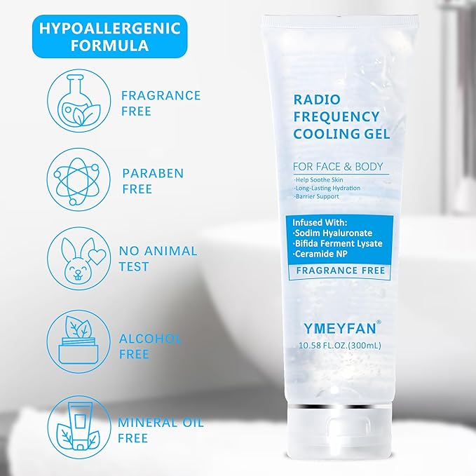 Conductive Gel for Microcurrent, Radio Frequency Gel Primer for RF Facial Machine, Fragrance-Free, Hypoallergenic, Rich in Hyaluronic Acid, Ceramide, Instantly Soothing Skin, Long-Lasting Hydrating