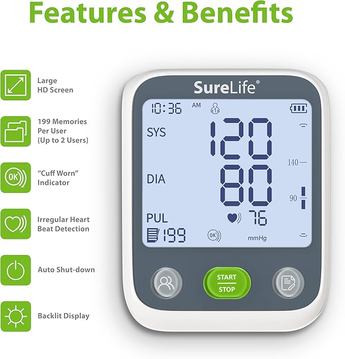 SureLife Arm Blood Pressure Monitor with Universal Size Arm Cuff