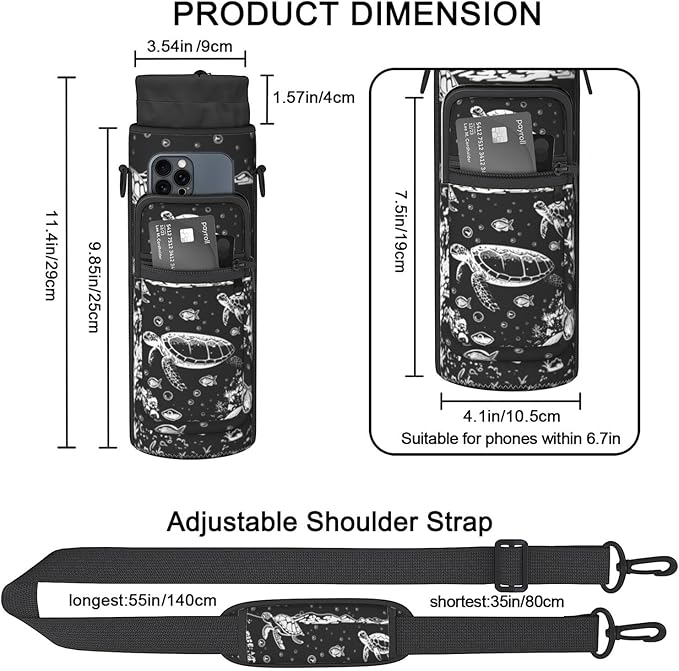 Sea Turtle Lover Water Bottle Sling Bag for 25oz/32oz Tumblers,Adjustable Neoprene Water Bottle Sling Bag,Insulated Carrier with Shoulder Strap & Phone Pocket - Perfect Walking Accessory