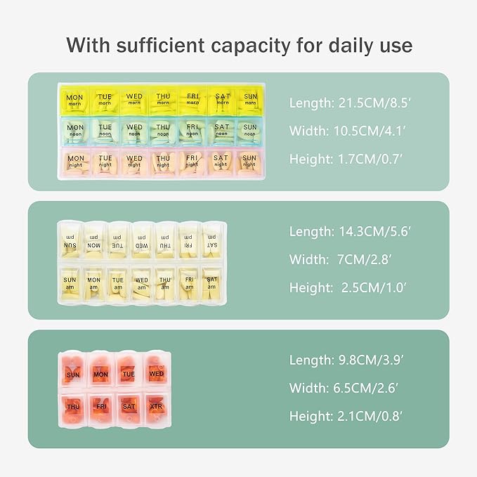 Weekly Travel Pill Organizer 2 Times A Day Pill Case for Purse with Removable AM PM 7 Day Pill Box Holder,Cute Medication Organizer Pill Container for Medicine, Vitamin, Supplement(Teal, Medium)