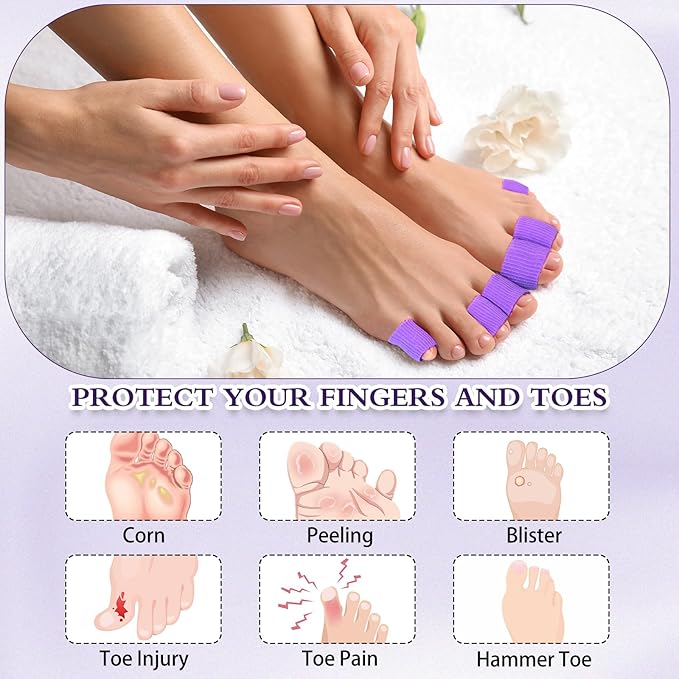 Blulu 24 Pieces Toe Tubes 0.98 Inches Cushion Tube Corn Pads for Toes Sleeves Soft Gel Protectors for Cushions Corns Blisters Calluses 3 Size(Purple,Assorted Sizes)