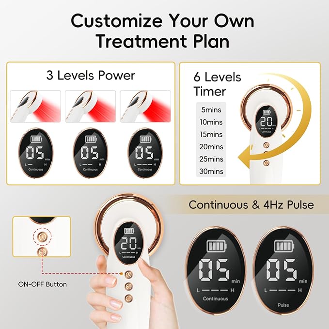 4x808nm+12x650nm, 3500mAh Battery, 4Hz pulsed Near Infrared Red Light Therapy Treatment for Body Pain Relief, Handheld Cold Light Therapy Device for Dogs Cats Horse Pets