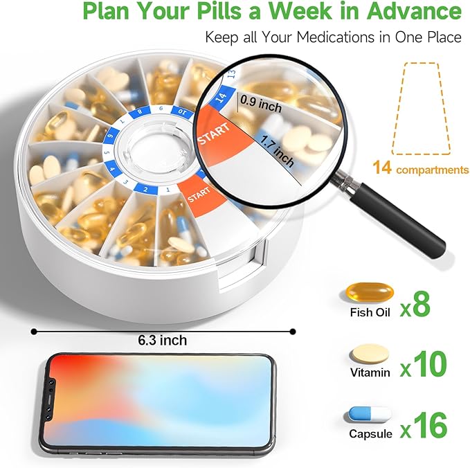 Daily Pill Dispenser, Weekly Pill Organizer 2 Times a Day, Cute Pill Organizer with New Design