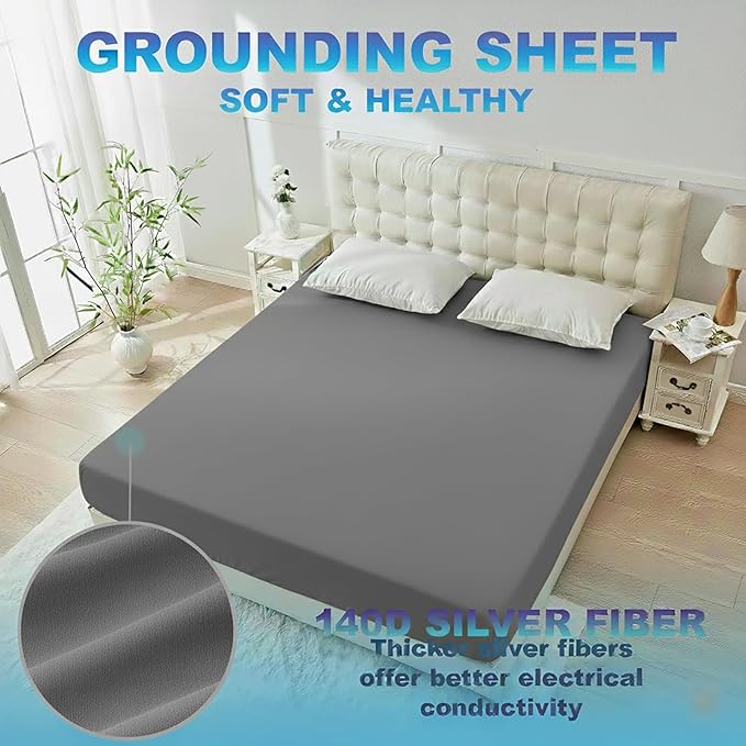 Grounding Sheets for Improving Sleep Quality,Pure Silver Fiber+Organic Cotton,Bedding Grounded Fitted Sheet Set,Deep Pocket. (Deep Gray, King)