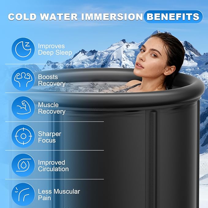 XL 100 Gal Ice Bath Tub for Cold Plunge – Portable Inflatable Ice Pod with Insulated Lid & Dual Valves, Chiller Compatible Cold Plunge Tub for Ice Bath Recovery, Indoor & Outdoor Use