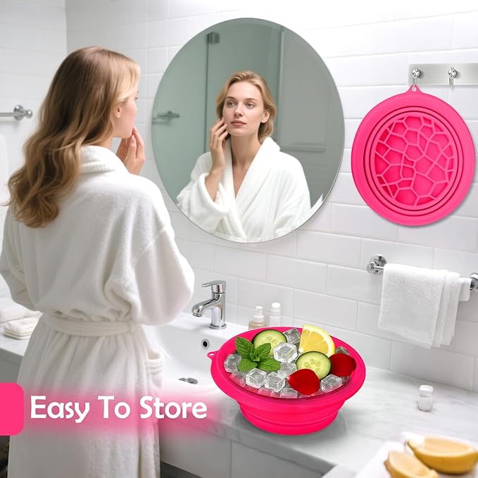 XANGNIER Face Bowl for Ice with Built-In Ice Tray – Collapsible Silicone Facial Ice Bath Bowl for Cold Plunge Therapy, Skin Tightening & Acne Relief – Black Portable Spa Tool for Home & Travel