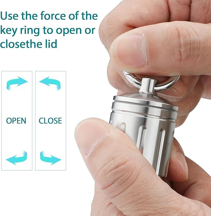 Waterproof Pill Organizer, Stainless Steel, Keychain, Portable Pill Container Single Chamber Box Outdoor Camping, Size: 1.2 x 1.2 x 1.65 inches