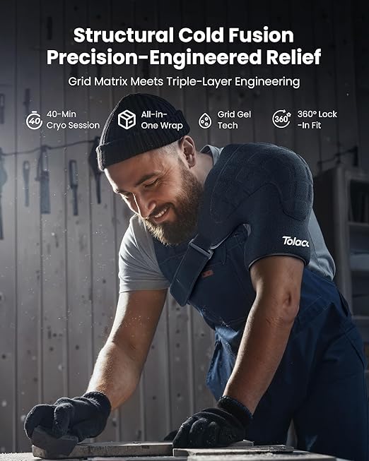 Tolaccea Shoulder Ice Pack Brace with Integrated Triple-Layer Coldfocus Gel, Shoulder Compression Frozen Sleeve with 40-Min Cold & Hot Therapy for Rotator Cuff, Tendonitis, Surgery Recovery