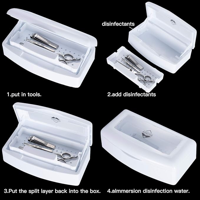 Plastic Sterilizing Tray-Tool Sterilization Box,Clean Sterilizer Box Storage Organizer for Nail,Tweezers,Hair Salon,Spa & Cutter Manicure Equipment-Clear Lid (white)