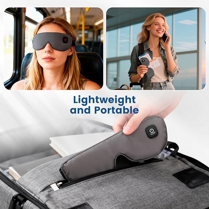 Cordless Heated Mask for Dry Eyes, Light Blocking Sleeping Mask, Warm Compresses Electric Heating Pad for Stye Treatment, Blepharitis, Sinus, Migraine - Gifts for Women and Men (Grey)