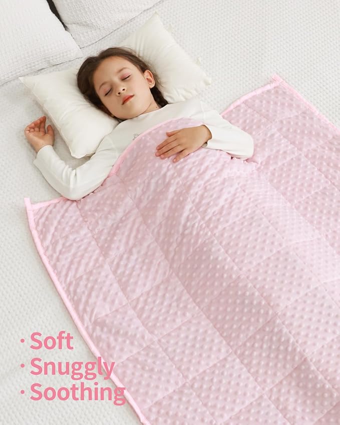 Mr. Sandman Weighted Blanket 3LBS 36 x 48 Inches, Minky Dots Heavy Blanket with Glass Beads, Soft and Cooling for School and Home, Pink