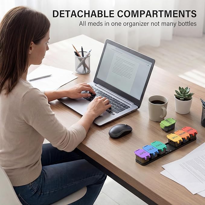 2-Pack Extra Large Weekly Pill Organizer - Waterproof 7-Day Pill Box, Portable Vitamin & Supplement Case, Easy to Open Design, Ideal for Travel and Daily Medication Management,Rainbow