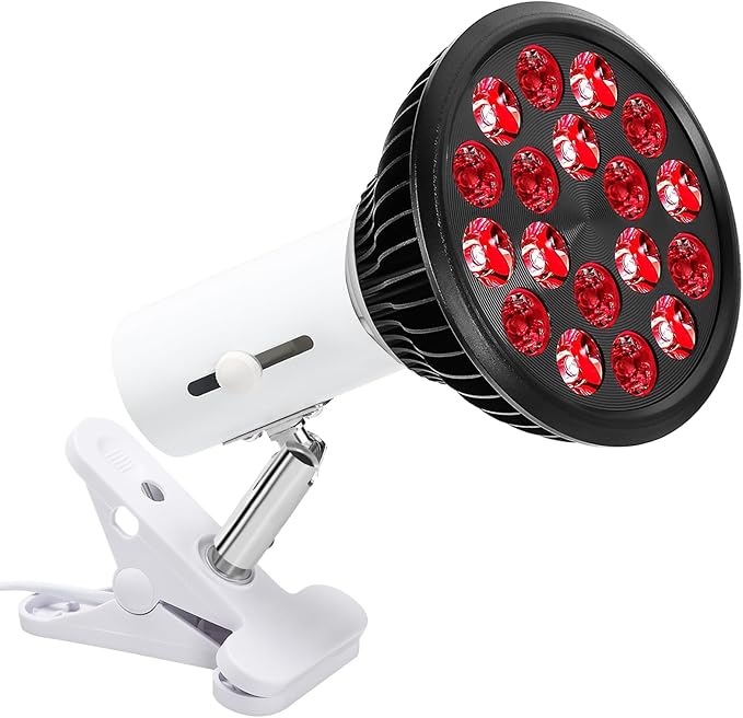 Red Light Therapy Bulb with Adjustable Socket Clamp, 18 LEDs red Therapy Light with Lamp Holder for Body and Face with 660nm Red and 850nm Infrared Light Therapy Device for Skin Care Pain Relief