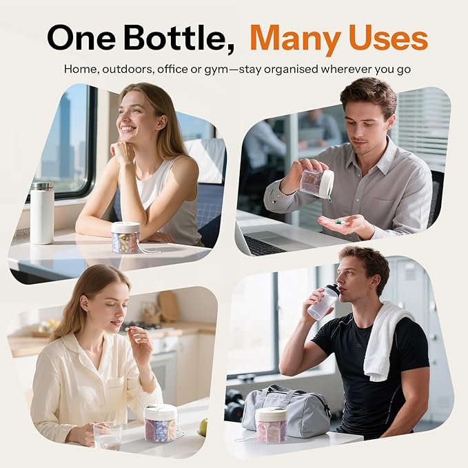 Betife Cute Pill Dispenser with 7 Extra Large Compartments, XL Portable Pill Bottle Organizer 7 Day with Wide Opening for Easy Use, Anti-Mix Pill Organizer for Travel, BPA-Free Large Pill Container