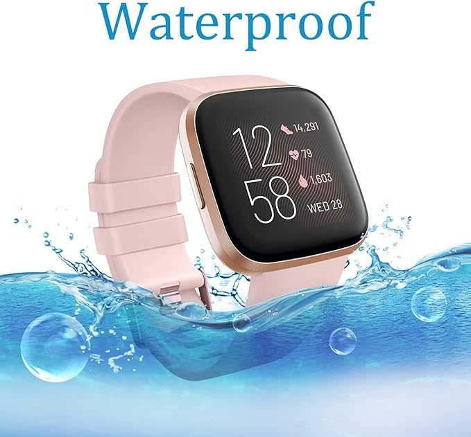 Mugust Sport Bands Compatible with Fitbit Versa 2 / Fitbit Versa/Versa Lite/Versa SE, Classic Soft Silicone Replacement Wristbands Straps for Fitbit Versa 2 Smart Watch Women Men (Small,Light Pink)