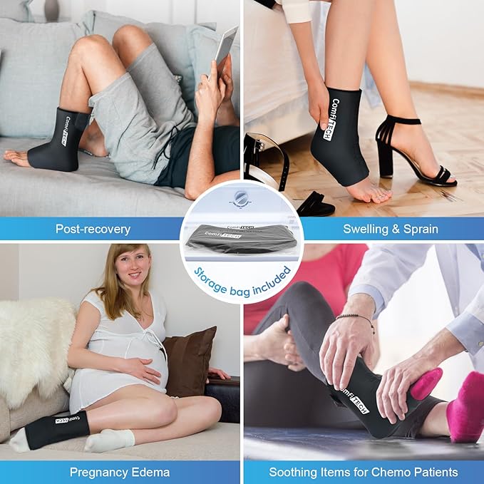 Comfitech Ankle Ice Pack Wrap Sleeve with Large Opening, Reusable Gel Cold Pad for Foot and Heel, X-Large