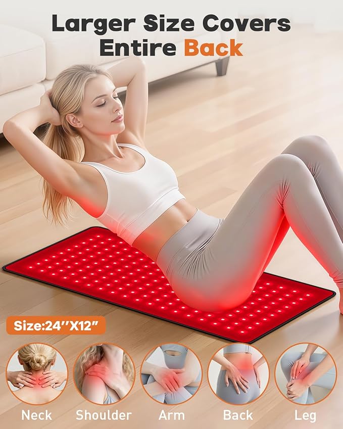 Red Light Therapy for Body, Large 24" x 12" Infrared Light Therapy Mat with Timer, 660nm 850nm Red Light Pad with 3 Modes & 5 Brightness Levels, Wearable, Ideal Gift for Women&Men(24"x12")