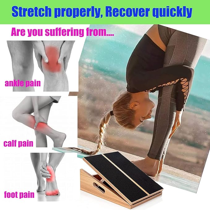 Slant Board for Calf Stretching Wooden Calf Stretcher Incline Board Adjustable Calf Stretch Board for Squats Knees Ankle