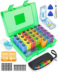 Monthly Pill Organizer 2 Times a Day – Yonlog Large Medicine Box with Weekly Travel Bag, Pill Cutter, Easy-Open Pick, Pill Taker Tool, and 2 Medication Stickers (Green, 2 Times a Day)