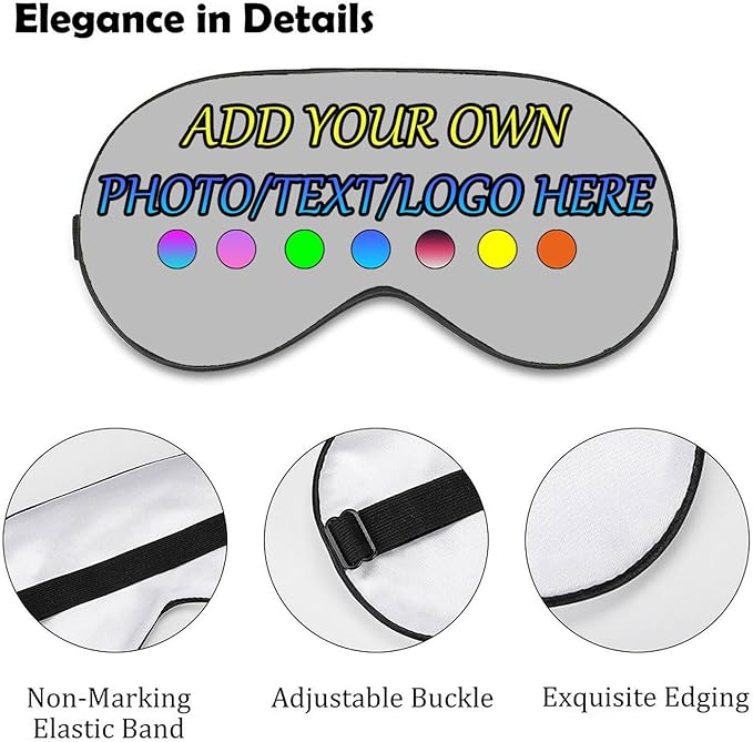 Personalized Eye Mask, Custom Eyeshade Blindfold Add Your Design Image Text Customized Eye Cover with Adjustable Strap for Sleeping Travel Work Naps Blocks Light, Light Gray