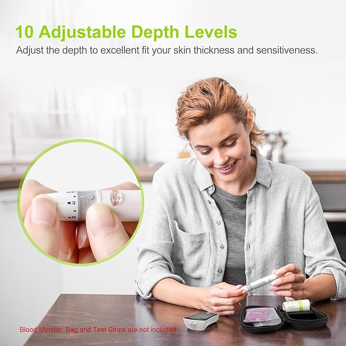 AUVON Lancing Device with Less Pain Design, Blood Sample Pen and Twist Top 100pcs 30 Gauge Lancets for Blood Sugar Level Monitoring