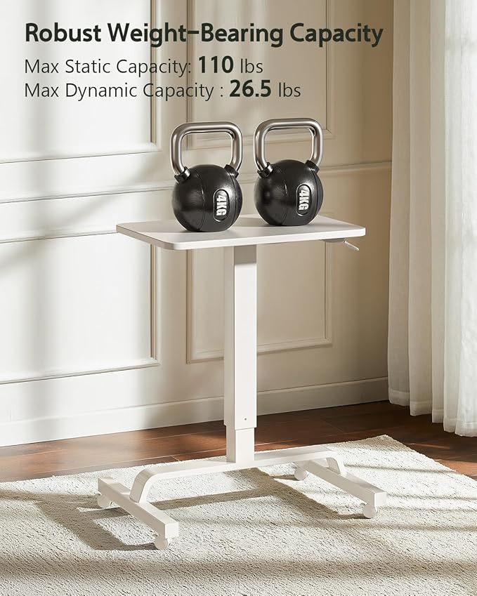 Height Adjustable Mobile Standing Desk with 360° Swivel Casters, 29"-45" Pneumatic Rolling Desk on Wheels, Perfect for Home Office, Bedroom, Living Room, White