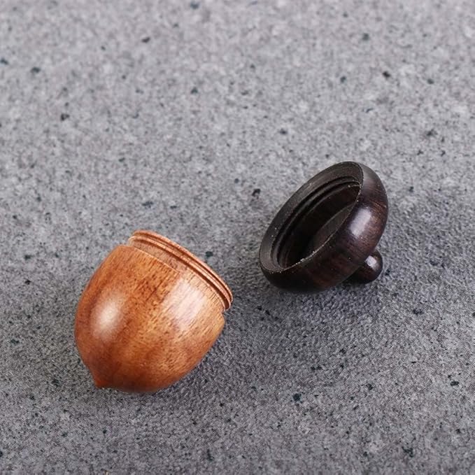 Wooden Travel Pill Case, Solid Wood Medicine Pill Box, Mini Granule Storage Box for Outdoor Acorn Shape Sandalwood Capsules Organizer Pill Organizers Over-The-Counter Medication, Brown