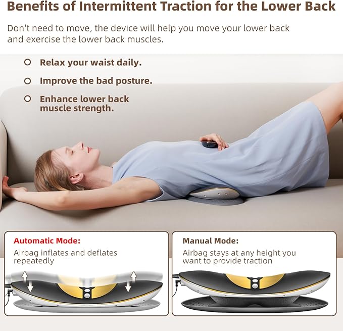 Electric Lumbar Traction Device, Multifunctional Back Traction Device with Dynamic Airbag Traction, 20-Level Electrotherapy, 3-Level Vibration Massage and Thermal Therapy from 113 to 131℉