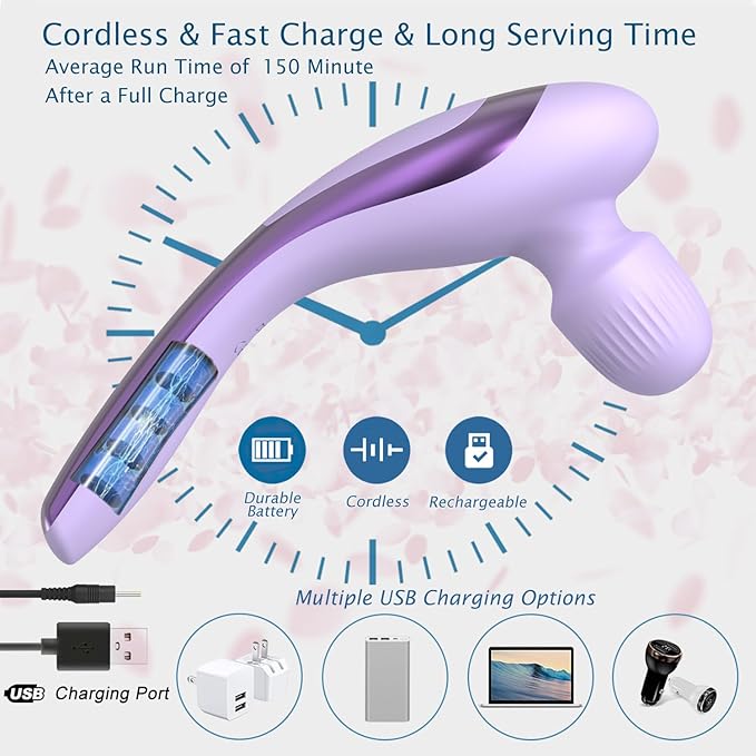 Personal Vibrating Handheld Massager-Cordless Rechargeable Electric Mini Hand Held Portable Seven Massage Wand for Full Body