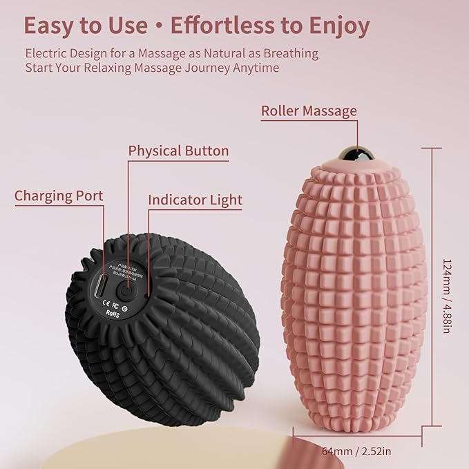 Vibrating Massage Ball for Full Body Relaxation, Silicone Trigger Point Massager Ball for Back, Neck, Foot, Muscle Recovery, Portable Rechargeable Massage Roller, 3 Vibration Modes (Black)