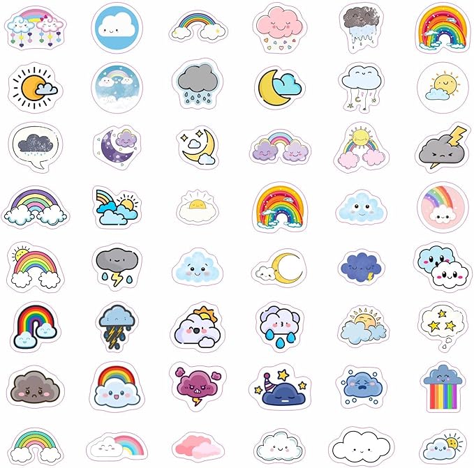 BulbaCraft Cloud Stickers, Rainbow Stickers for Water Bottles, Cloud Stickers, Cloud Birthday Party Decorations and Supplies, Rainbow Party suppliess, Gifts for Women & Men