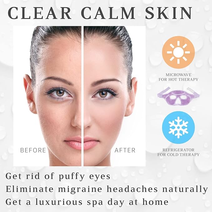Ice Face Eye Mask for Woman Man,Hot or Cold Gel Bead Face Ice Mask Reusable,Cooling Freezer Eye Mask for Puffy Eyes, Redness, Headaches, Stress