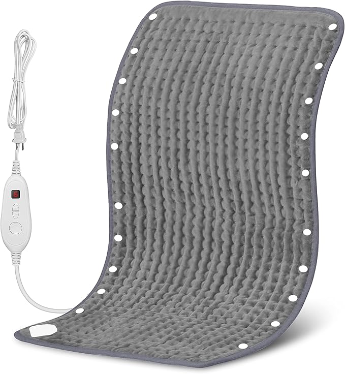 Snailax Heating Pad & Foot Warmer with 6 Temperature Settings & Auto Shut Off, 17”x33”, Washable Fast Heated Pads for Back Pain Relief,Abdomen,Feet,Back,Cramp(Grey)