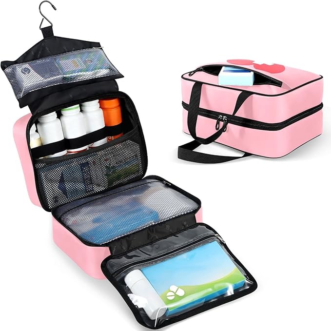 Naanle Pill Organizer Bag Travel Pill Bottle Medicine Organizer Home Storage Medication Bag for Vitamin Supplements, Heart White Cross Empty First Aid Bag for Car Camping, 1.0 Count