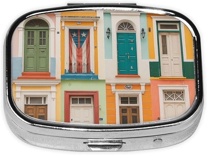 Different Kinds of Doors & Puerto Rico Pill Box with Mirror 2 Compartments Square Pill Organizer for Pocket
