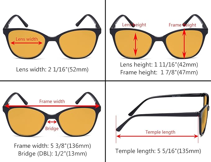 Eyekepper 4 Pack Oversized Blue Light Filter Glasses - Cat Eye Design Computer Reading Glasses for Women Anti Screen Glare Blocking Digital Blue Rays Orange Tinted +1.50
