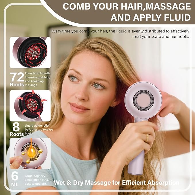 3 in 1 Scalp Massager Hair Growth Hair Oil Applicator,Electric Scalp Brush for Home,IPX7 Waterproof Electric Head Massager,Pink