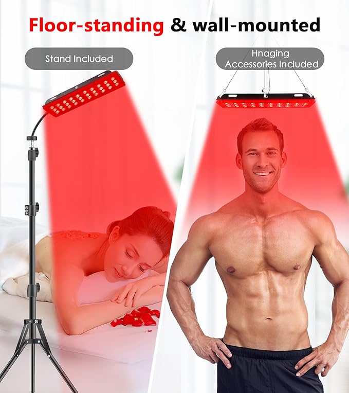 Red Light Therapy for Face Body, Astarexin Dual-Headed Infrared Light Therapy Lamp with Stand - 660nm Redlight and 850nm Near Infrared Light Therapy Device for Fully Body Pain Relief