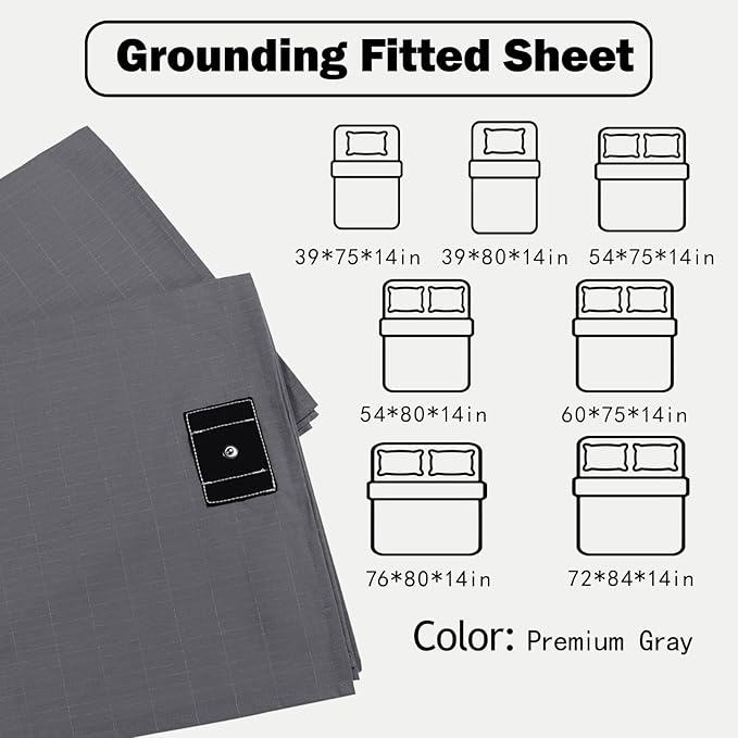 Grounding Sheets King Size Grounding Fitted Sheet Deep Pocket 90% Cotton 10% Silver Fiber Grounded Sheets Earth Connected Bed Sheet (76"*80"*14",Grey) (King)