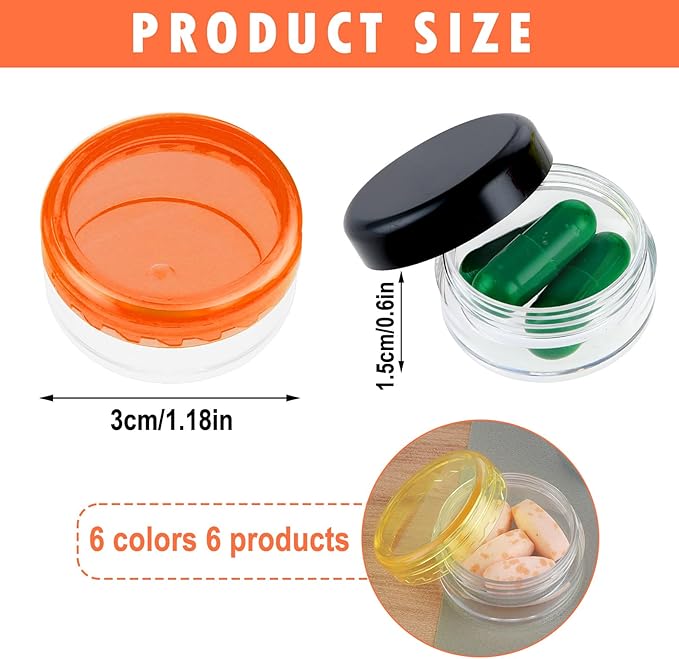 6 Pcs Small Pill Box Mini Pill Organizer Box Travel Pill Cases Holder Portable Daily Pill Container BPA Free Pocket Pills Box Medicines Storage Container for Purse Pocket Briefcase (3 x 1.5 cm)