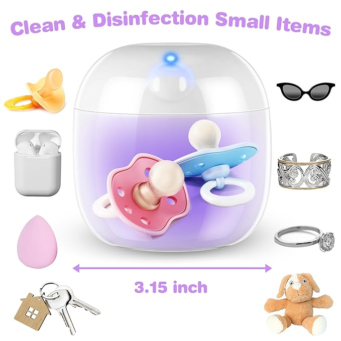 Qualirey Portable Pacifier Disinfection, Mini UV Light Disinfection, 99.99% Disinfection in 3 Mins, USB Rechargeable, Mini UV-C Disinfection Box for Baby Pacifier, Bottle Nipples, Teethers (White)