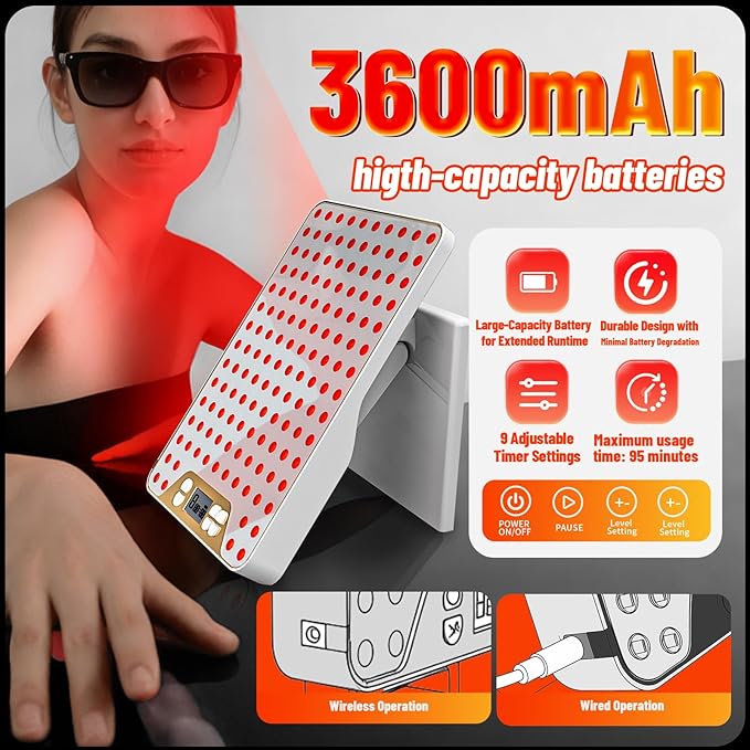 Red Light Therapy Device,Portable LED Red Infrared Light Device with 630nm, 660nm & 850nm Combination Light for Face and Body, 9 Adjustable Timer Settings, Adjustable Angle, Includes Goggles,White