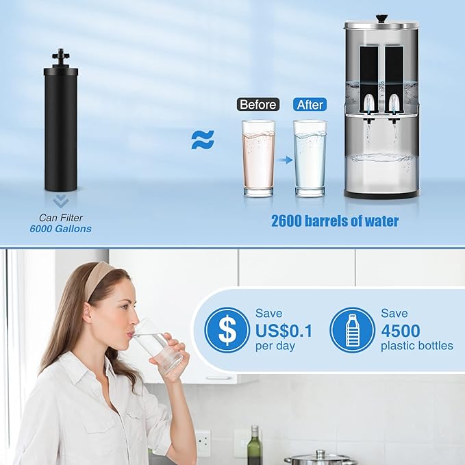 Water Filter Replacement Compatible with Berkey, BB9-2 Filters & PF-2 Fluoride Filters Compatible with Berkey Big, Light, Imperial, Travel, Crown, Royal Series (4 PACK)