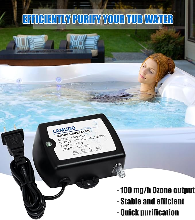 Ozone Generator for Cold Plunge with Venturi Injector, SPA-124 SPA Ozonator Kit for Hot tubs and Swim Spas, 100mg/h Mini Ozone Generator(NEMA 1-15 Plug)