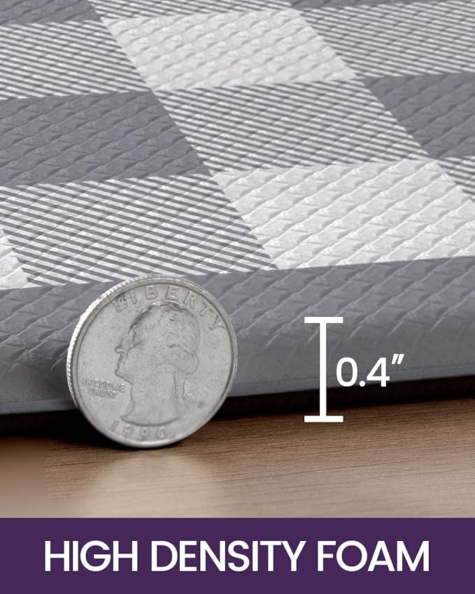 DEXI Kitchen Floor Mats Anti Fatigue, 20x29+20x59 Large Wide Cushioned Runner Rug Memory Foam, Waterproof Comfort Standing Padded Non Skid for Home Office Sink Laundry Grey and White Buffalo Plaid