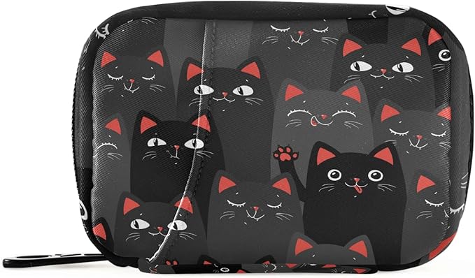 Black and Grey Cats Pill Box 7 Day Pill Case Travel Pill Organizer Bag with Zipper Portable Weekly Case Compact Size for Vitamin Supplement Holder