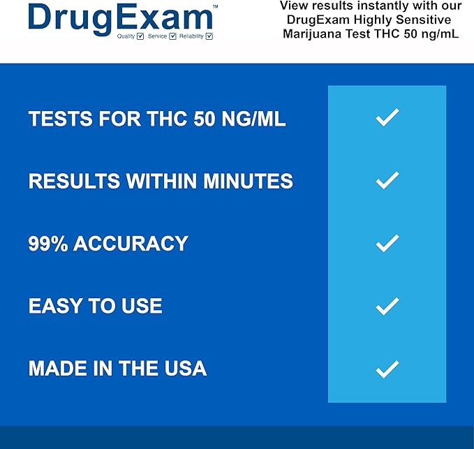 5 Pack - DrugExam Made in USA Highly Sensitive Marijuana THC Testing Drug Test Strip Kit - Drug Test with 50 ng/mL Cutoff Level for Detecting Any Form of THC in Urine up to 35 Days. Urine Test Strips