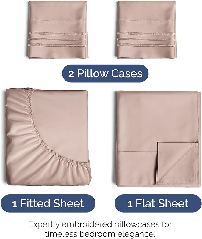 Full Size 4 Piece Sheet Set - Extra Soft, Breathable & Cooling Sheets - Hotel Luxury Durable Bed Sheets for Women & Men - Deep Pockets, Easy-Fit & Wrinkle-Free Sheets - Dusty Pink Oeko-Tex Bed Sheets