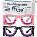 Hion 2 Pairs Adult Anti- Motion Sickness Smart Glasses, Ultra-Light Portable Nausea Relief Liquid Glasses, Carsickness Airsickness Seasickness Glasses, Kids Travel/Cruise Essentials（Pink+Black